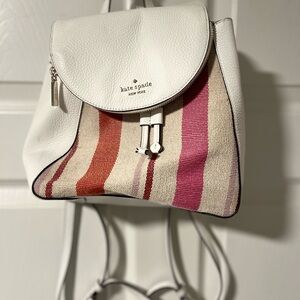 Kate Spade White and Multicolor Striped Backpack